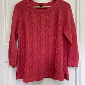 Talbots Linen Ragland 3/4 Sleeve Cable Knit Yarn Dyed Coral Sweater XLP